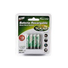 Pack Pilas recargables AAA 4 unidades 1000mAh Macrotel MW-800