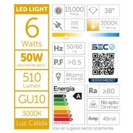 Ampolleta LED Luz c&aacute;lida 6W Macrotel LB-GU1006C 